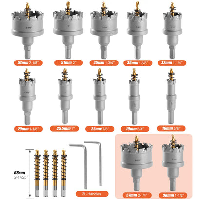 TCT Carbide Hole Saw Kit for Metal 5/8"–2-1/4" Hole Cutter Set for Stainless Steel Iron Copper Brass Precision Cutting