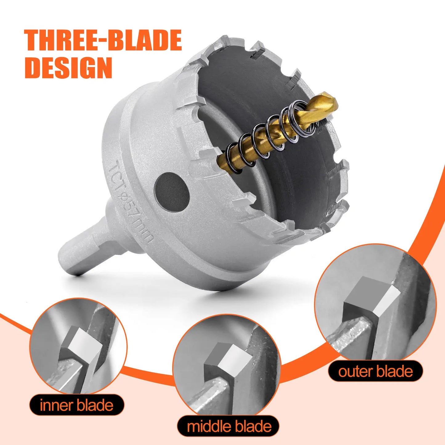 TCT Carbide Hole Saw Kit for Metal 5/8"–2-1/4" Hole Cutter Set for Stainless Steel Iron Copper Brass Precision Cutting